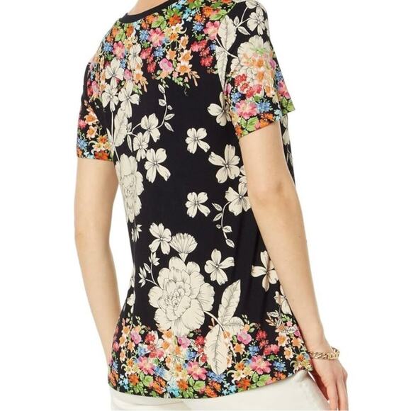 Johnny Was The Redland Favorite Short Sleeve V-Neck Swing Tee Multi Floral Sz XL - Picture 3 of 11